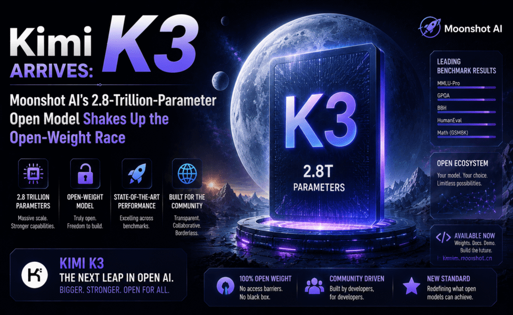 Kimi K3 Arrives: Moonshot AI's 2.8-Trillion-Parameter Open Model Shakes Up the Open-Weight Race